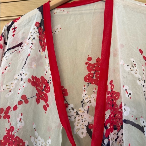 Vintage Silk Harari Floral Sheer Kimono Cardigan Tie Front / OSFM - Picture 3 of 10
